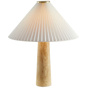 Modway Furniture Cove Travertine Table Lamp with Pleated Shade – Elegant Natural Stone Lighting for Any Room EEI-7215-TRV