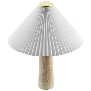 Modway Furniture Cove Travertine Table Lamp with Pleated Shade – Elegant Natural Stone Lighting for Any Room EEI-7215-TRV