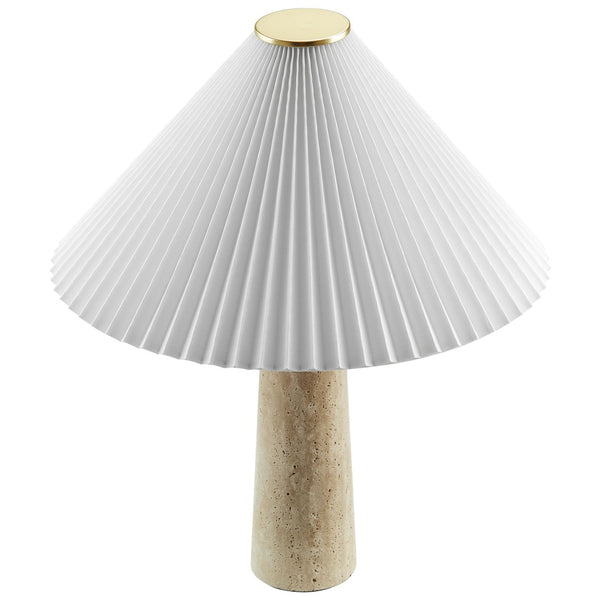 Modway Furniture Cove Travertine Table Lamp with Pleated Shade – Elegant Natural Stone Lighting for Any Room EEI-7215-TRV
