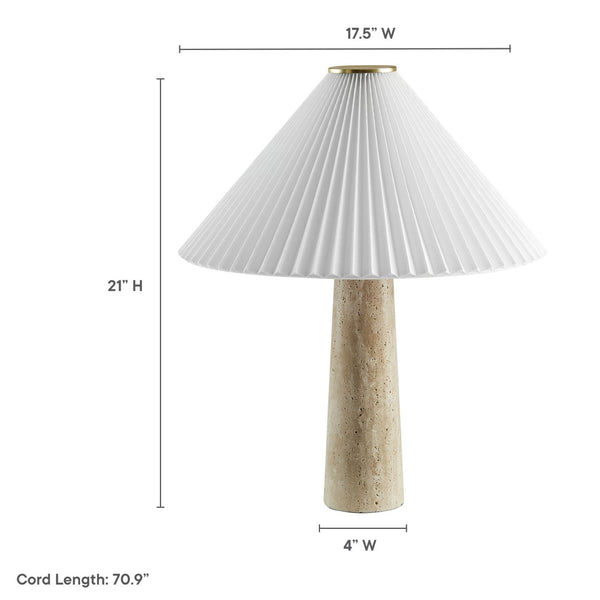 Modway Furniture Cove Travertine Table Lamp with Pleated Shade – Elegant Natural Stone Lighting for Any Room EEI-7215-TRV
