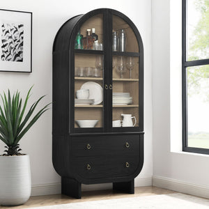 Modway Furniture Nyx Arched Display Cabinet - Modern Black & Light Oak Storage for Dining, Living, or Office Use EEI-7216-BLK-LOA
