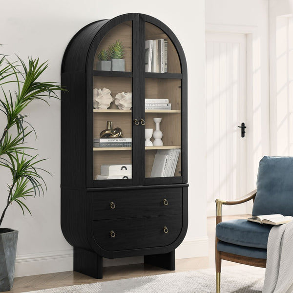 Modway Furniture Nyx Arched Display Cabinet - Modern Black & Light Oak Storage for Dining, Living, or Office Use EEI-7216-BLK-LOA