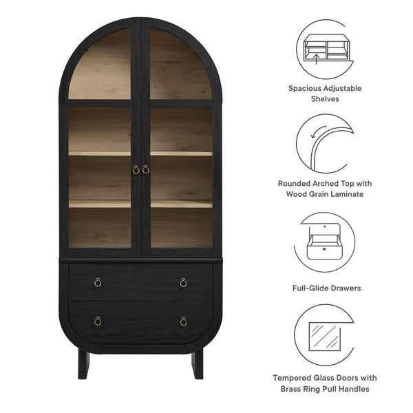 Modway Furniture Nyx Arched Display Cabinet - Modern Black & Light Oak Storage for Dining, Living, or Office Use EEI-7216-BLK-LOA