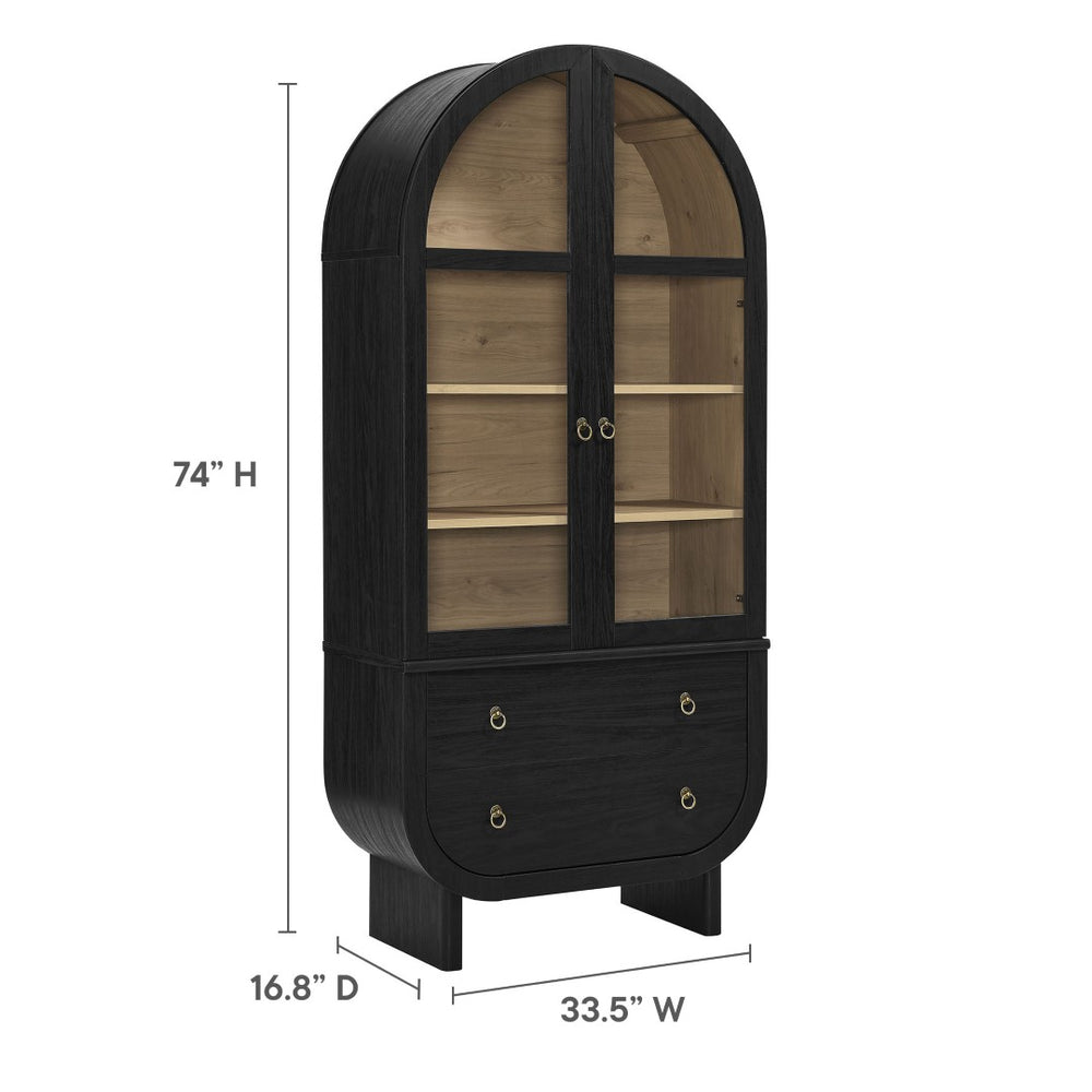 Modway Furniture Nyx Arched Display Cabinet - Modern Black & Light Oak Storage for Dining, Living, or Office Use EEI-7216-BLK-LOA
