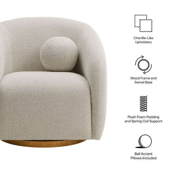 Modway Furniture Holland Curved Swivel Armchair - Cozy Chenille Fabric, Ergonomic Design & Stylish Wood Base Dove Gray EEI-7218-DOV