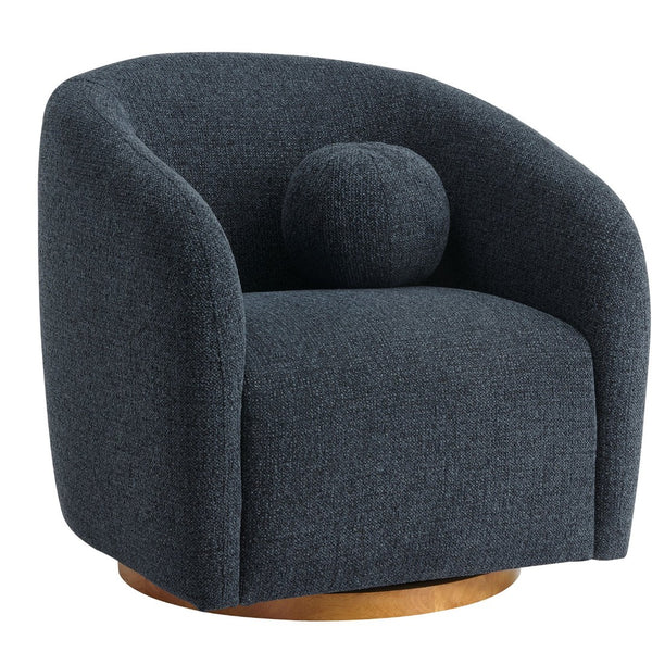Modway Furniture Holland Curved Swivel Armchair - Cozy Chenille Fabric, Ergonomic Design & Stylish Wood Base Navy EEI-7218-NAV