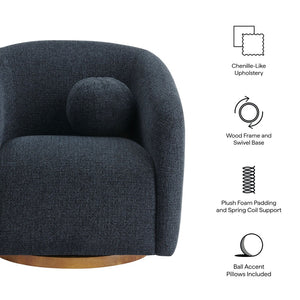 Modway Furniture Holland Curved Swivel Armchair - Cozy Chenille Fabric, Ergonomic Design & Stylish Wood Base Navy EEI-7218-NAV
