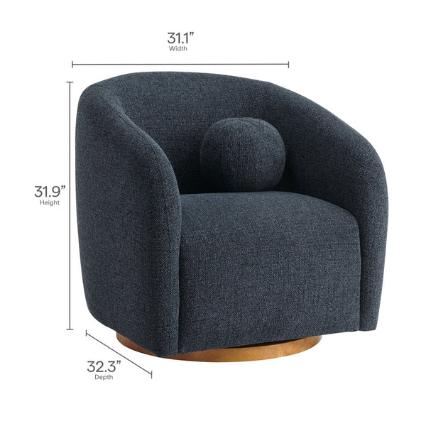 Modway Furniture Holland Curved Swivel Armchair - Cozy Chenille Fabric, Ergonomic Design & Stylish Wood Base Navy EEI-7218-NAV