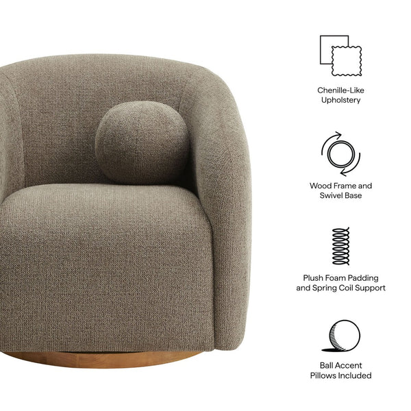 Modway Furniture Holland Curved Swivel Armchair - Cozy Chenille Fabric, Ergonomic Design & Stylish Wood Base Taupe EEI-7218-TAU