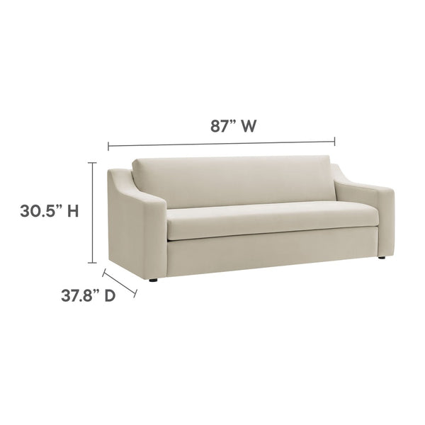 Modway Furniture Liora Performance Velvet Sofa - Luxurious Mid-Century Modern Design with Plush Comfort & Durability Alabaster EEI-7219-ALA