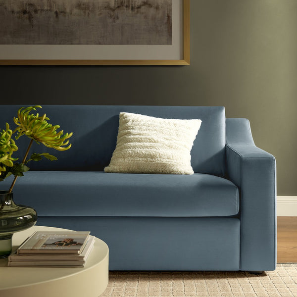 Modway Furniture Liora Performance Velvet Sofa - Luxurious Mid-Century Modern Design with Plush Comfort & Durability Cadet Blue EEI-7219-CAB