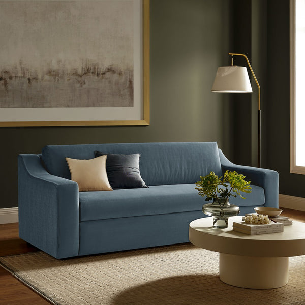 Modway Furniture Liora Performance Velvet Sofa - Luxurious Mid-Century Modern Design with Plush Comfort & Durability Cadet Blue EEI-7219-CAB