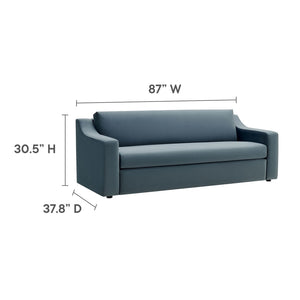 Modway Furniture Liora Performance Velvet Sofa - Luxurious Mid-Century Modern Design with Plush Comfort & Durability Cadet Blue EEI-7219-CAB