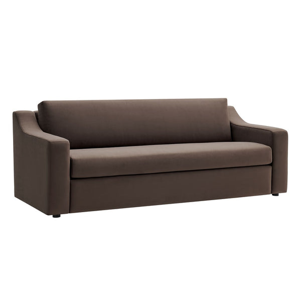 Modway Furniture Liora Performance Velvet Sofa - Luxurious Mid-Century Modern Design with Plush Comfort & Durability Chocolate Brown EEI-7219-CHB