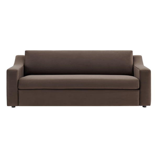 Modway Furniture Liora Performance Velvet Sofa - Luxurious Mid-Century Modern Design with Plush Comfort & Durability Chocolate Brown EEI-7219-CHB