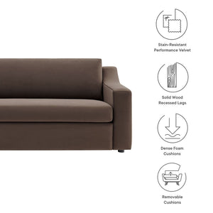 Modway Furniture Liora Performance Velvet Sofa - Luxurious Mid-Century Modern Design with Plush Comfort & Durability Chocolate Brown EEI-7219-CHB