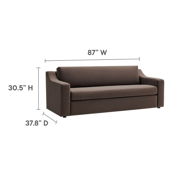 Modway Furniture Liora Performance Velvet Sofa - Luxurious Mid-Century Modern Design with Plush Comfort & Durability Chocolate Brown EEI-7219-CHB