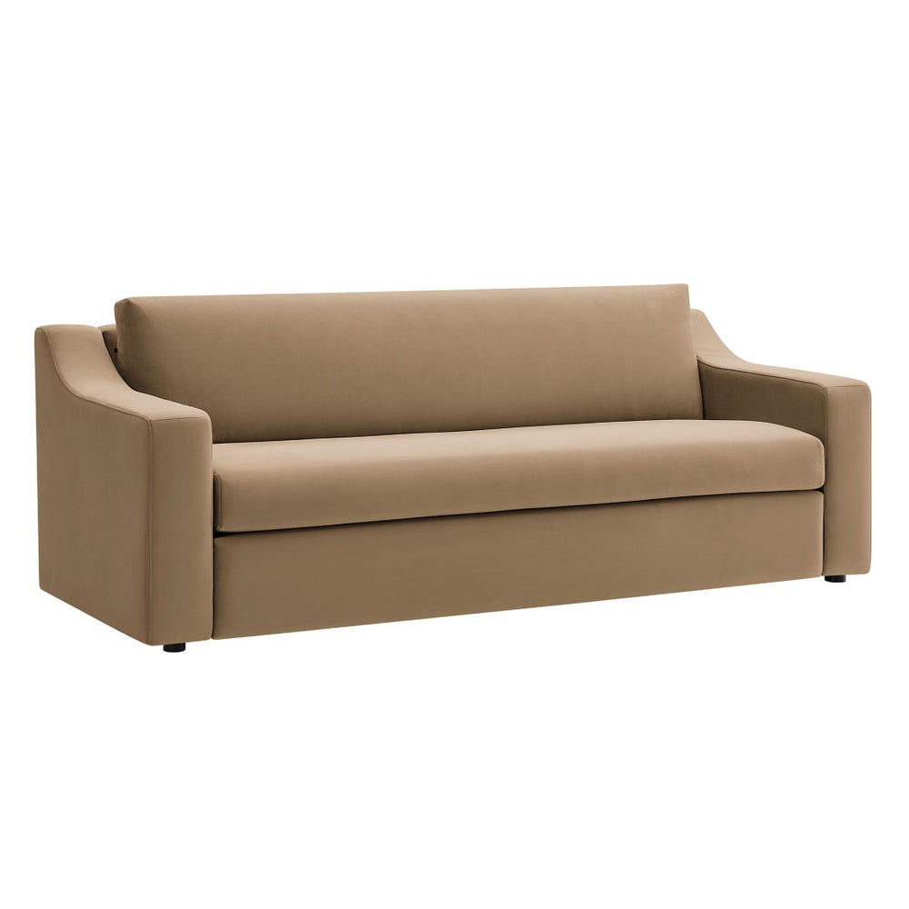 Modway Furniture Liora Performance Velvet Sofa - Luxurious Mid-Century Modern Design with Plush Comfort & Durability Taupe EEI-7219-TAU