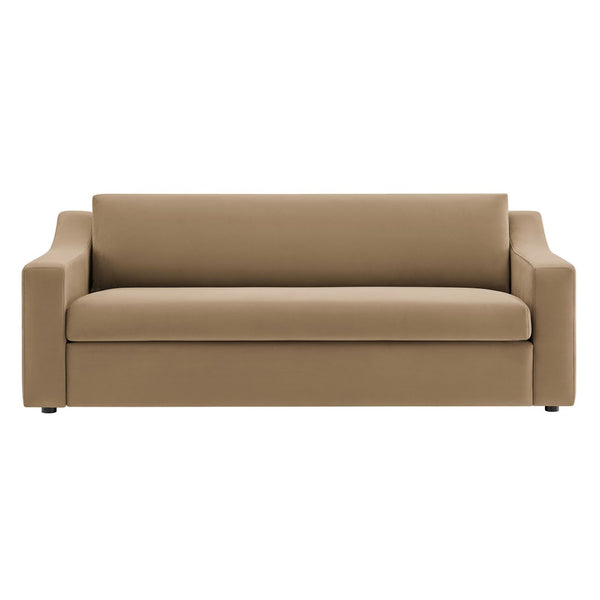 Modway Furniture Liora Performance Velvet Sofa - Luxurious Mid-Century Modern Design with Plush Comfort & Durability Taupe EEI-7219-TAU