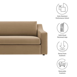 Modway Furniture Liora Performance Velvet Sofa - Luxurious Mid-Century Modern Design with Plush Comfort & Durability Taupe EEI-7219-TAU
