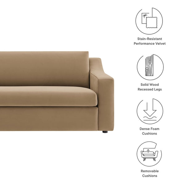 Modway Furniture Liora Performance Velvet Sofa - Luxurious Mid-Century Modern Design with Plush Comfort & Durability Taupe EEI-7219-TAU