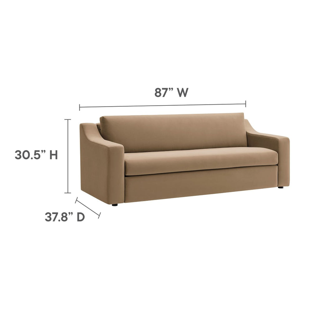 Modway Furniture Liora Performance Velvet Sofa - Luxurious Mid-Century Modern Design with Plush Comfort & Durability Taupe EEI-7219-TAU