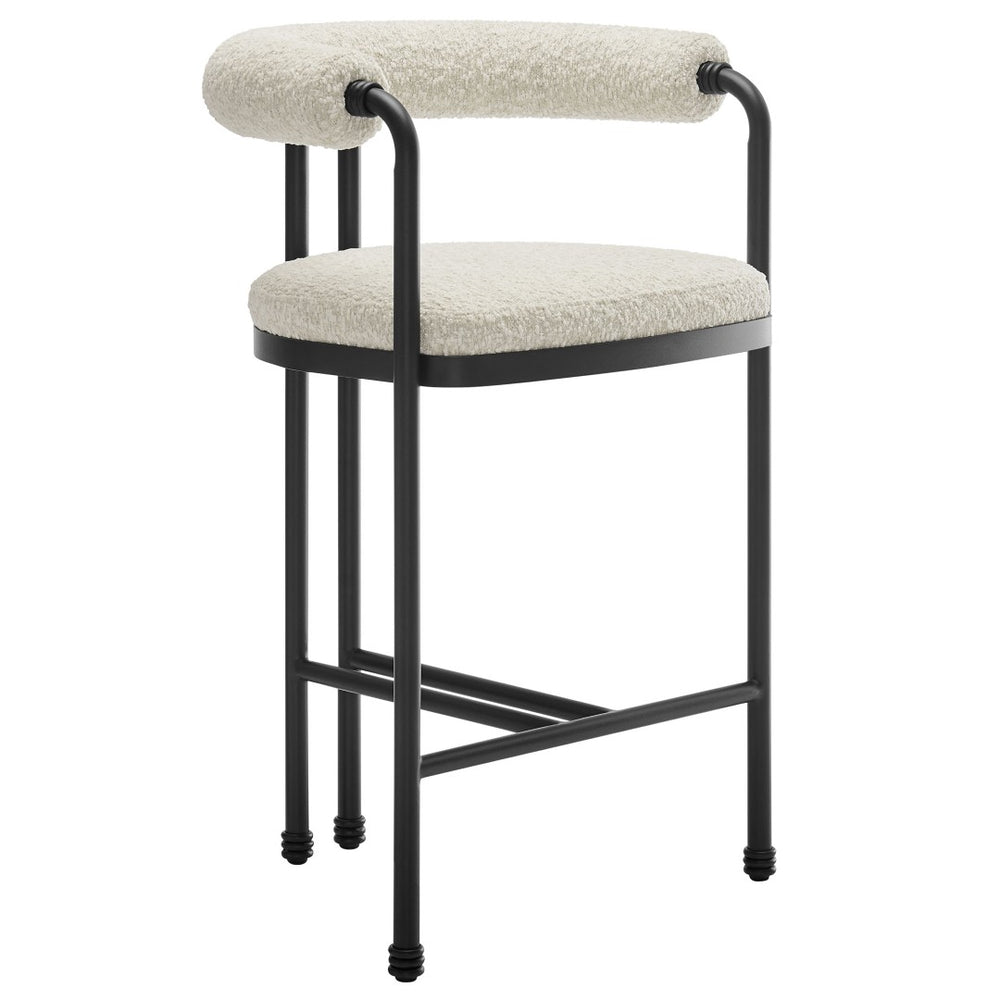 Modway Furniture Turin Curved Back Boucle Counter Stool - Stylish Metal Frame, Plush Comfort for Modern Spaces EEI-7226-BLK-PRL