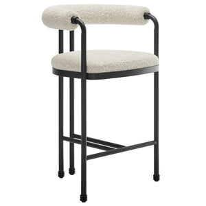 Modway Furniture Turin Curved Back Boucle Counter Stool - Stylish Metal Frame, Plush Comfort for Modern Spaces EEI-7226-BLK-PRL