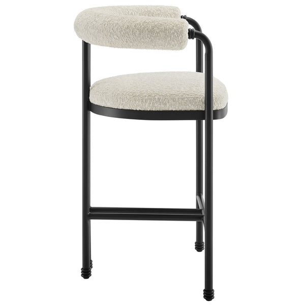 Modway Furniture Turin Curved Back Boucle Counter Stool - Stylish Metal Frame, Plush Comfort for Modern Spaces EEI-7226-BLK-PRL