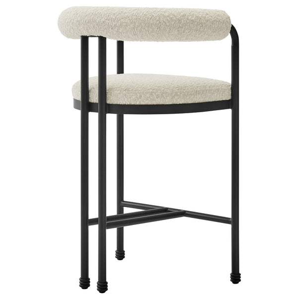 Modway Furniture Turin Curved Back Boucle Counter Stool - Stylish Metal Frame, Plush Comfort for Modern Spaces EEI-7226-BLK-PRL