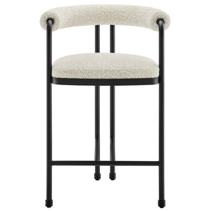 Modway Furniture Turin Curved Back Boucle Counter Stool - Stylish Metal Frame, Plush Comfort for Modern Spaces EEI-7226-BLK-PRL