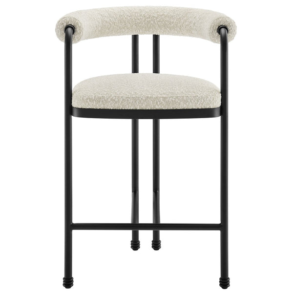 Modway Furniture Turin Curved Back Boucle Counter Stool - Stylish Metal Frame, Plush Comfort for Modern Spaces EEI-7226-BLK-PRL