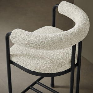 Modway Furniture Turin Curved Back Boucle Counter Stool - Stylish Metal Frame, Plush Comfort for Modern Spaces EEI-7226-BLK-PRL