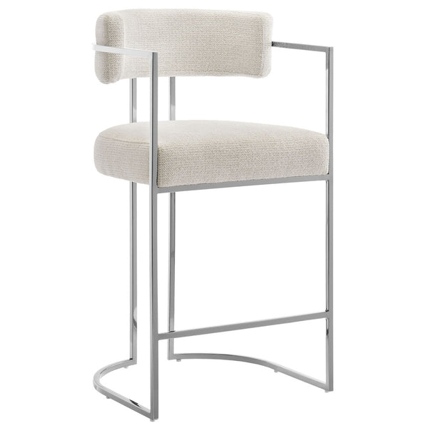 Modway Furniture Huron Curved Back Counter Stool – Modern-Retro Design with Plush Comfort and Durable Metal Frame Silver Cream EEI-7227-SLV-CRE