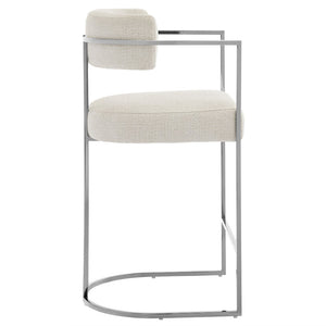 Modway Furniture Huron Curved Back Counter Stool – Modern-Retro Design with Plush Comfort and Durable Metal Frame Silver Cream EEI-7227-SLV-CRE