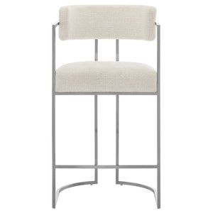 Modway Furniture Huron Curved Back Counter Stool – Modern-Retro Design with Plush Comfort and Durable Metal Frame Silver Cream EEI-7227-SLV-CRE