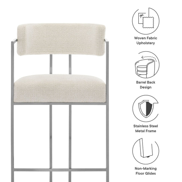 Modway Furniture Huron Curved Back Counter Stool – Modern-Retro Design with Plush Comfort and Durable Metal Frame Silver Cream EEI-7227-SLV-CRE