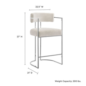 Modway Furniture Huron Curved Back Counter Stool – Modern-Retro Design with Plush Comfort and Durable Metal Frame Silver Cream EEI-7227-SLV-CRE