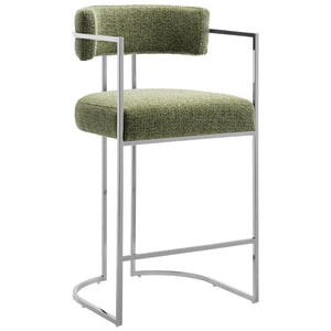 Modway Furniture Huron Curved Back Counter Stool – Modern-Retro Design with Plush Comfort and Durable Metal Frame Silver Leaf EEI-7227-SLV-LEA