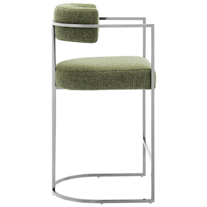 Modway Furniture Huron Curved Back Counter Stool – Modern-Retro Design with Plush Comfort and Durable Metal Frame Silver Leaf EEI-7227-SLV-LEA