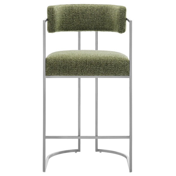 Modway Furniture Huron Curved Back Counter Stool – Modern-Retro Design with Plush Comfort and Durable Metal Frame Silver Leaf EEI-7227-SLV-LEA