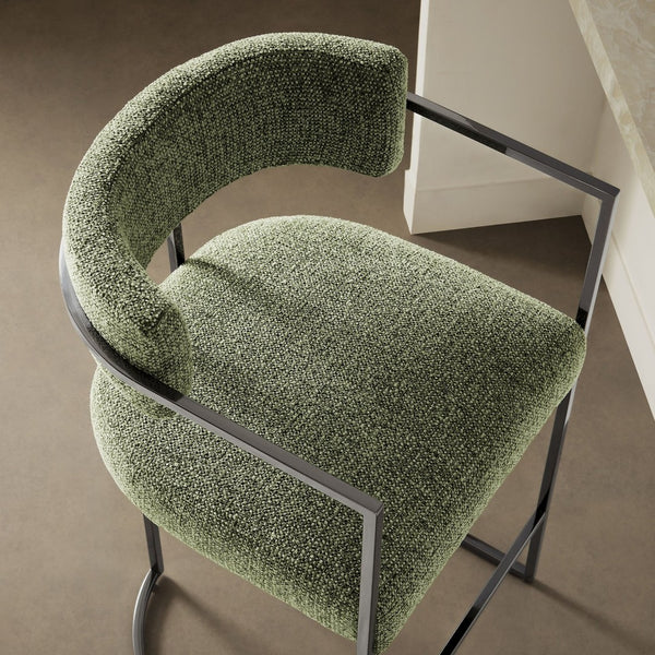 Modway Furniture Huron Curved Back Counter Stool – Modern-Retro Design with Plush Comfort and Durable Metal Frame Silver Leaf EEI-7227-SLV-LEA