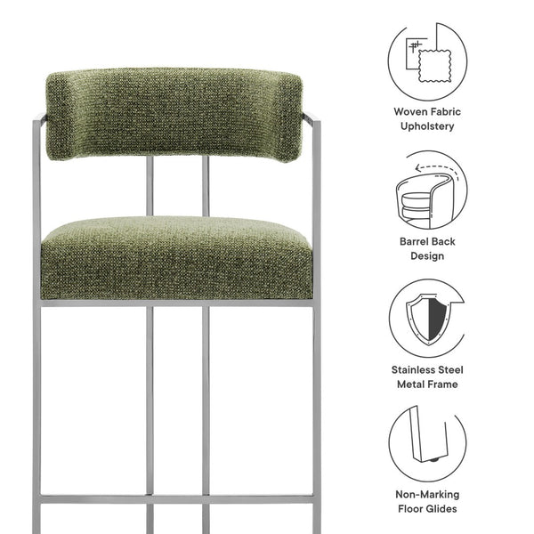 Modway Furniture Huron Curved Back Counter Stool – Modern-Retro Design with Plush Comfort and Durable Metal Frame Silver Leaf EEI-7227-SLV-LEA