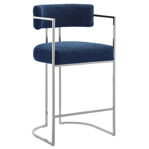 Modway Furniture Huron Curved Back Counter Stool – Modern-Retro Design with Plush Comfort and Durable Metal Frame Silver Navy EEI-7227-SLV-NAV