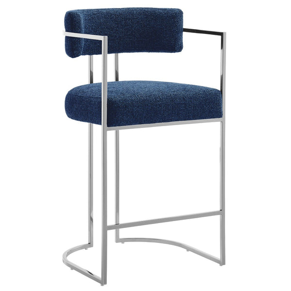 Modway Furniture Huron Curved Back Counter Stool – Modern-Retro Design with Plush Comfort and Durable Metal Frame Silver Navy EEI-7227-SLV-NAV
