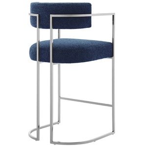 Modway Furniture Huron Curved Back Counter Stool – Modern-Retro Design with Plush Comfort and Durable Metal Frame Silver Navy EEI-7227-SLV-NAV
