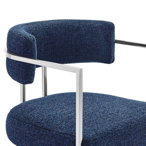 Modway Furniture Huron Curved Back Counter Stool – Modern-Retro Design with Plush Comfort and Durable Metal Frame Silver Navy EEI-7227-SLV-NAV