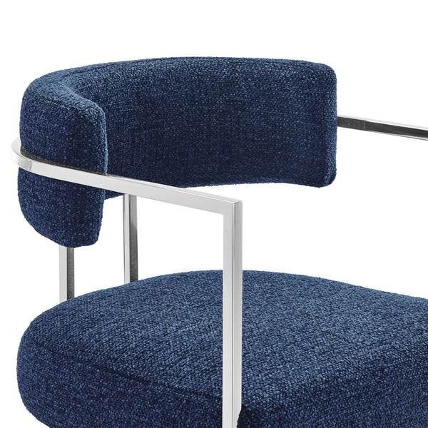 Modway Furniture Huron Curved Back Counter Stool – Modern-Retro Design with Plush Comfort and Durable Metal Frame Silver Navy EEI-7227-SLV-NAV