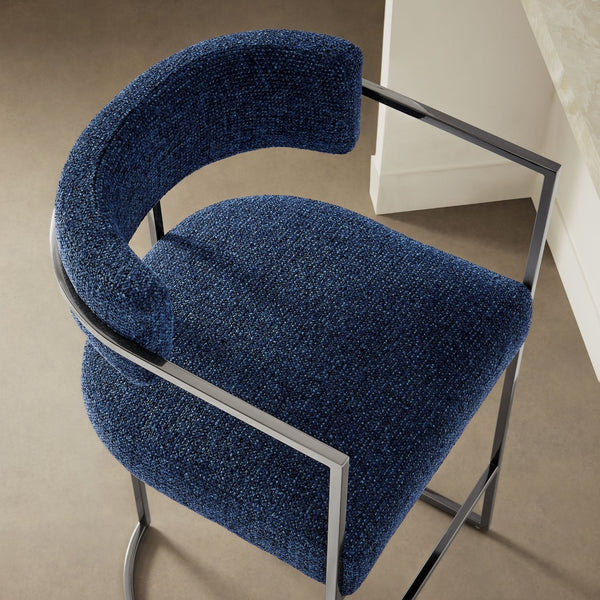 Modway Furniture Huron Curved Back Counter Stool – Modern-Retro Design with Plush Comfort and Durable Metal Frame Silver Navy EEI-7227-SLV-NAV