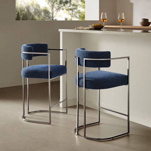 Modway Furniture Huron Curved Back Counter Stool – Modern-Retro Design with Plush Comfort and Durable Metal Frame Silver Navy EEI-7227-SLV-NAV